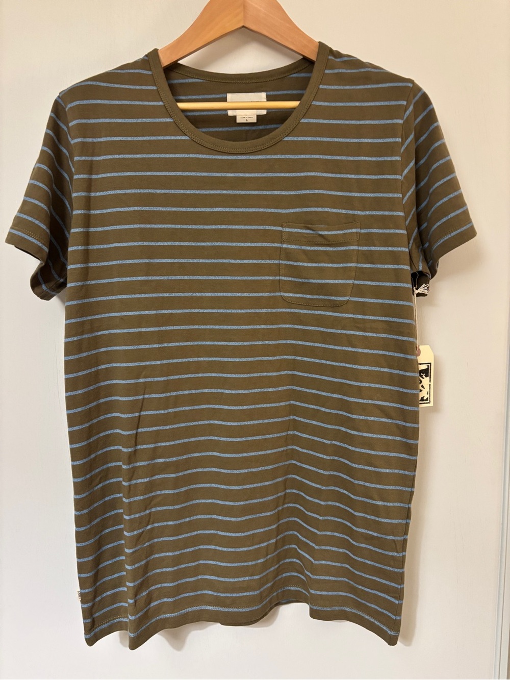 Obey Mens Striped Tee Size Large Crewneck Green Blue Neutral Elevated Basic